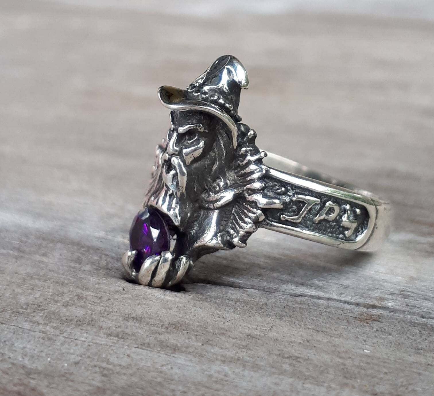 wizard ring sterling amethyst silver magic fantasy mythical steampunk gothic punk ring