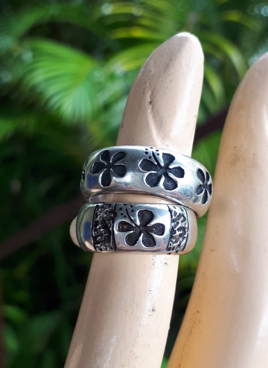 Hibiscis ring,solid sterling silver, frangipani,surfer ring,Hawaiian flower sterling silver band.