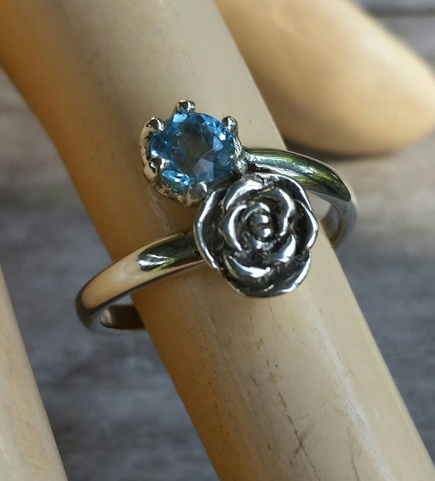 Amethyst rose ring,sterling silver,cz,long ring, boho flower art nouveau victorian