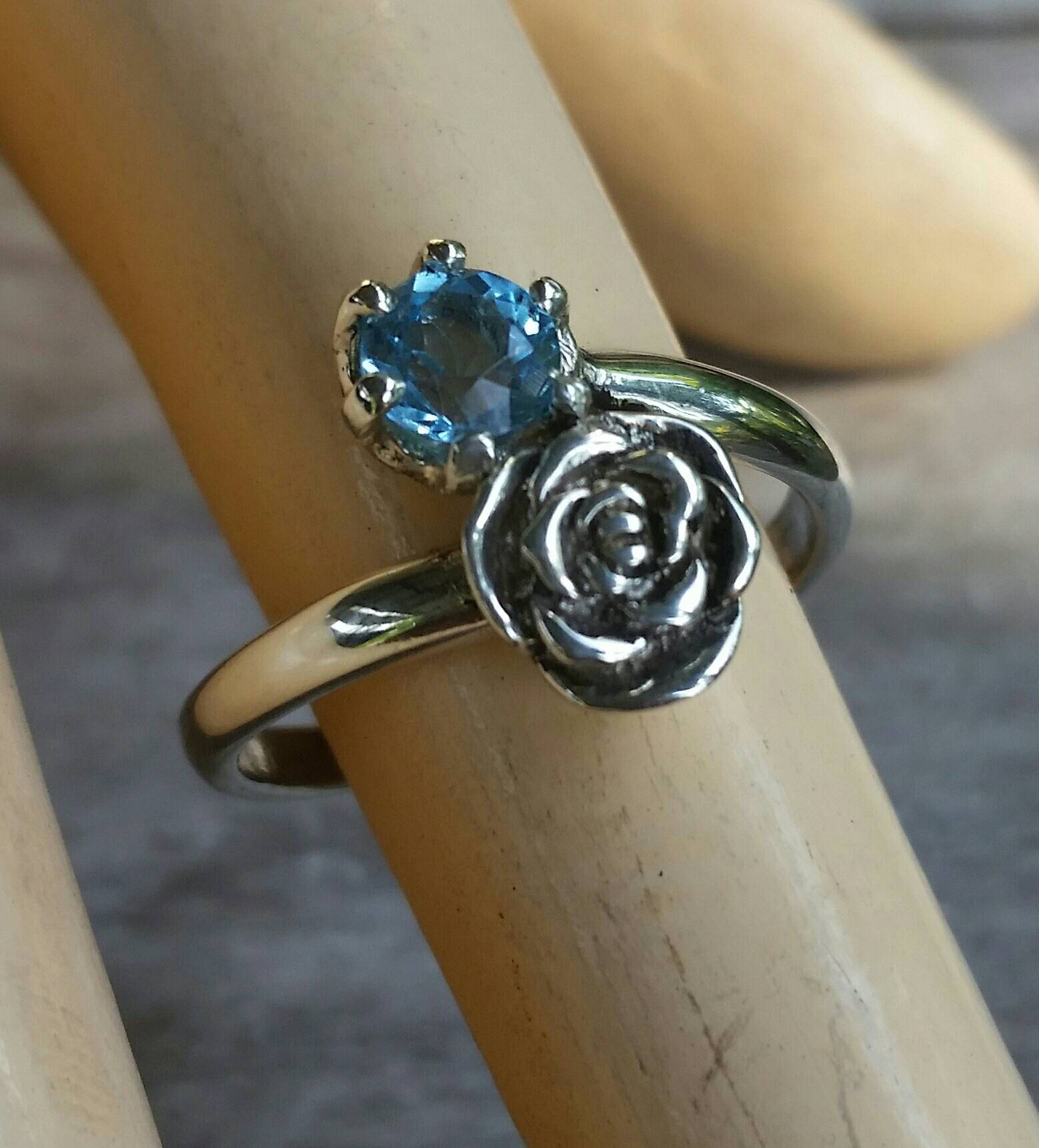 rose ring,sterling silver,cz,long ring, boho flower art nouveau victorian
