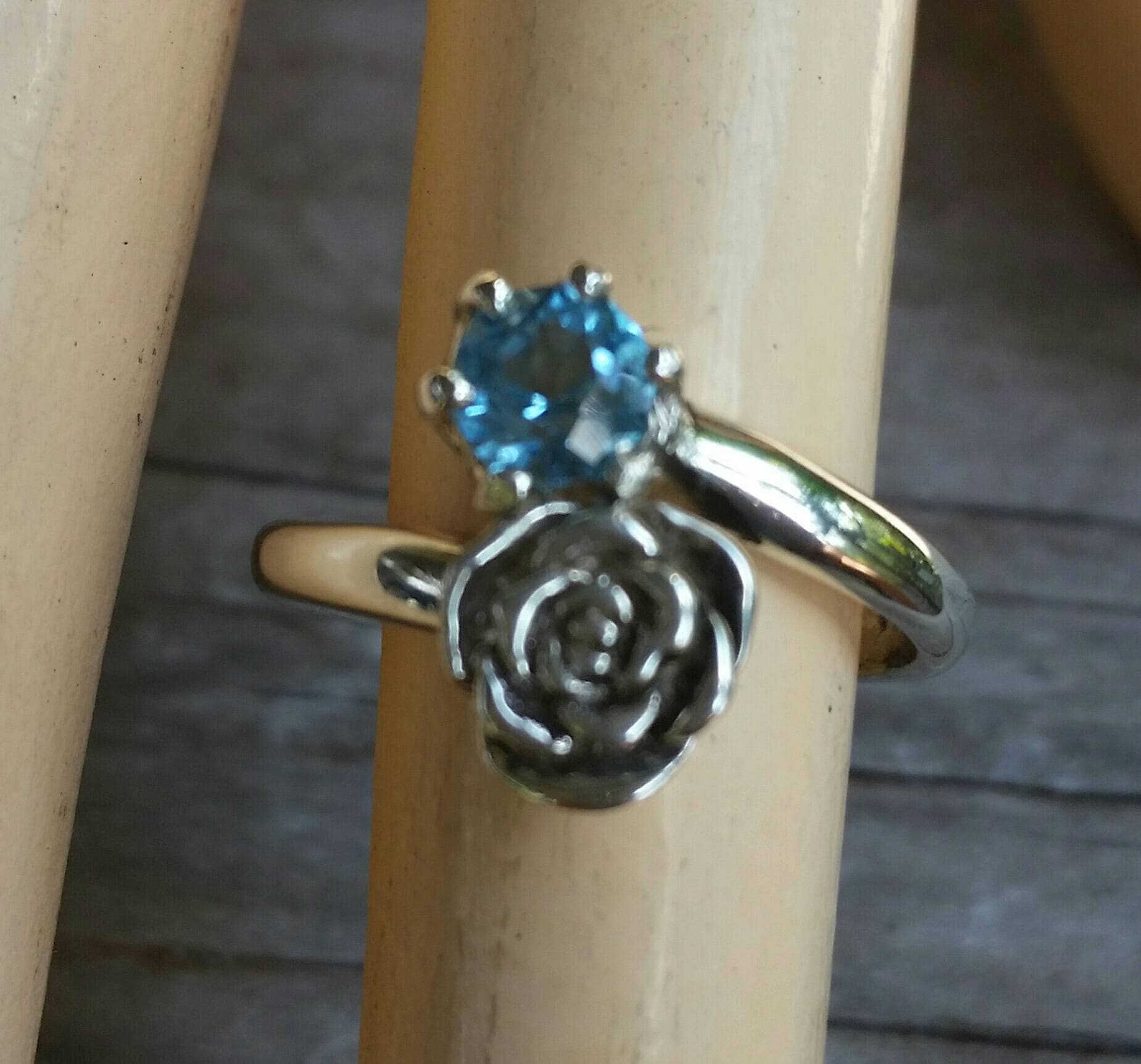 rose ring,sterling silver,cz,long ring, boho flower art nouveau victorian