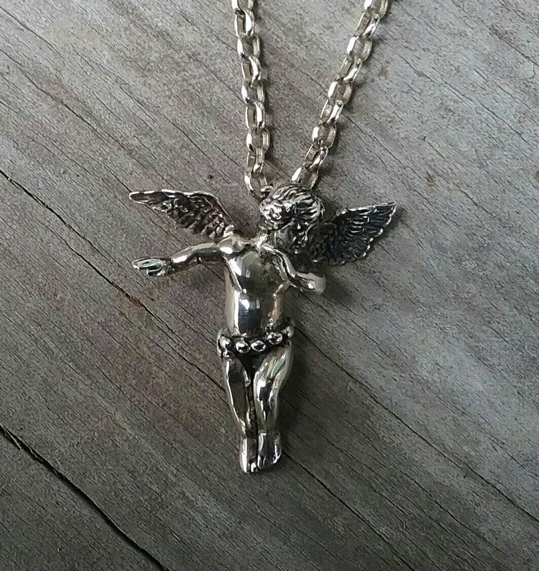 Cupid cherib pendant sterling silver  angelic winged fairy angel pendant