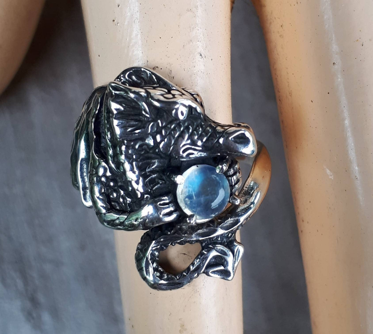 Moonstone Dragon ring, welsh dragon, sterling silver,goddess ring,new age dragon,fantasy mythical, steampunk gothic ,punk,