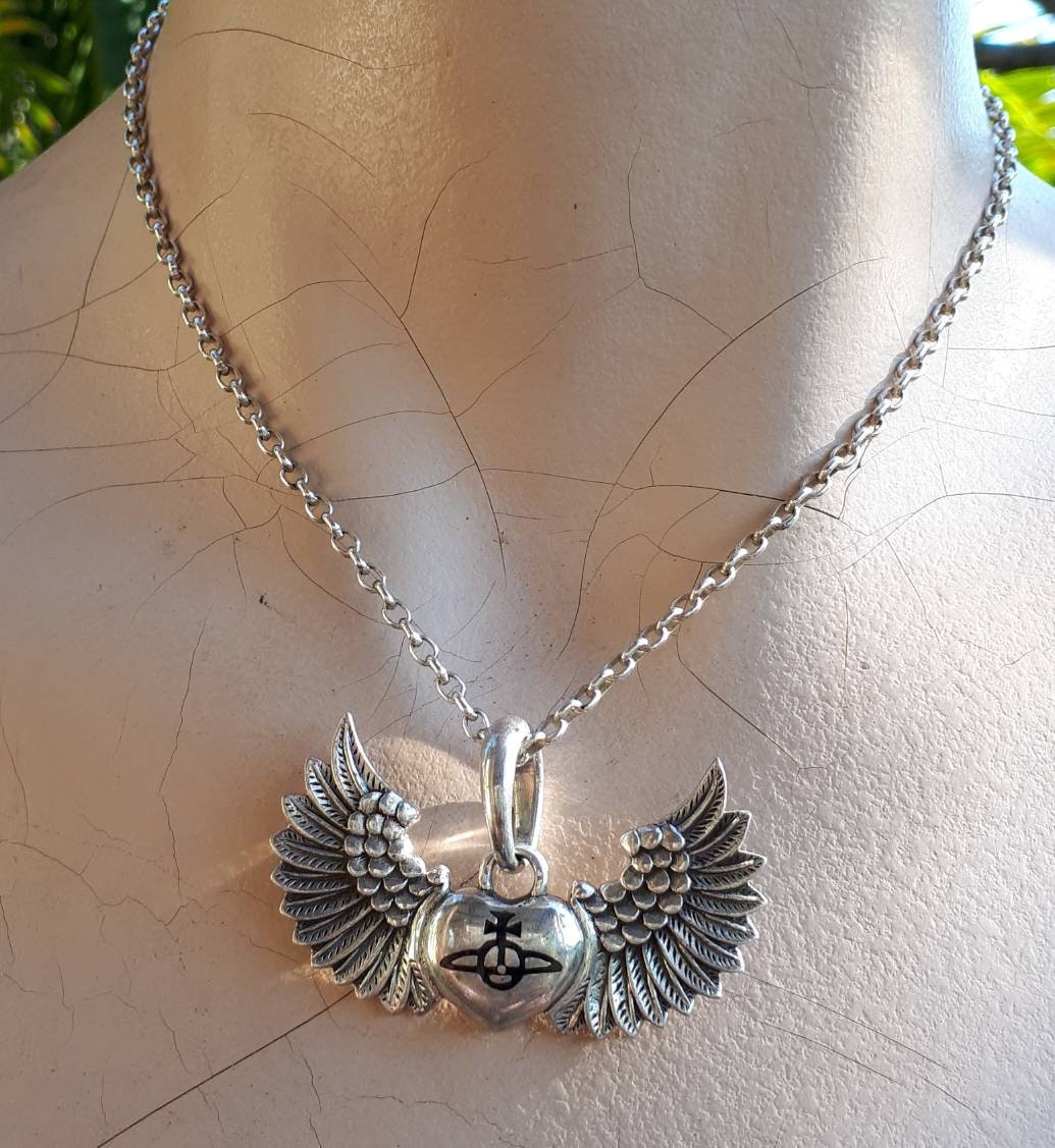 Cross heart pendant,angel wings,globus cruciger,sterling silver,royal regalia,Christian symbol,handmade,Christ,church,middle ages,vintage