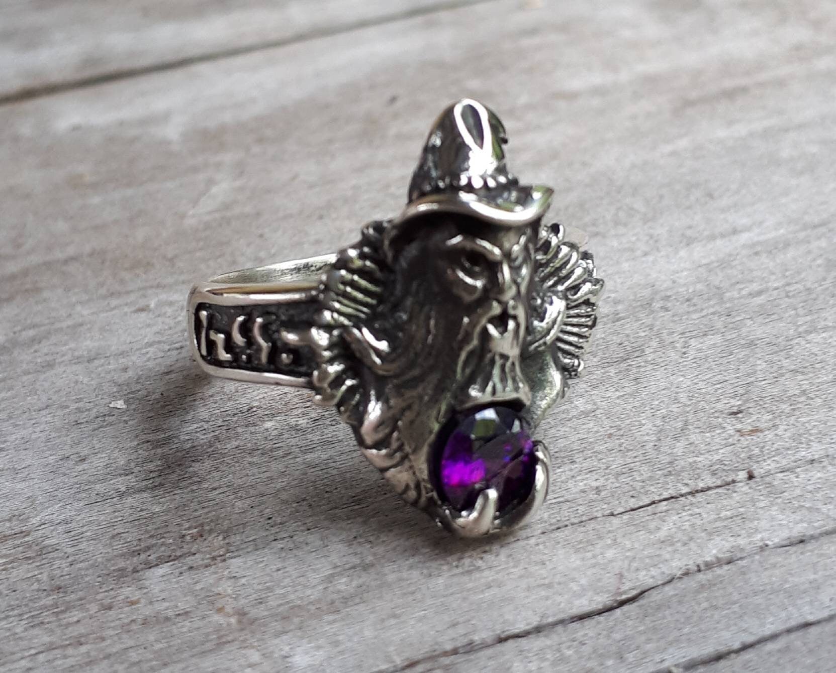 wizard ring sterling amethyst silver magic fantasy mythical steampunk gothic punk ring