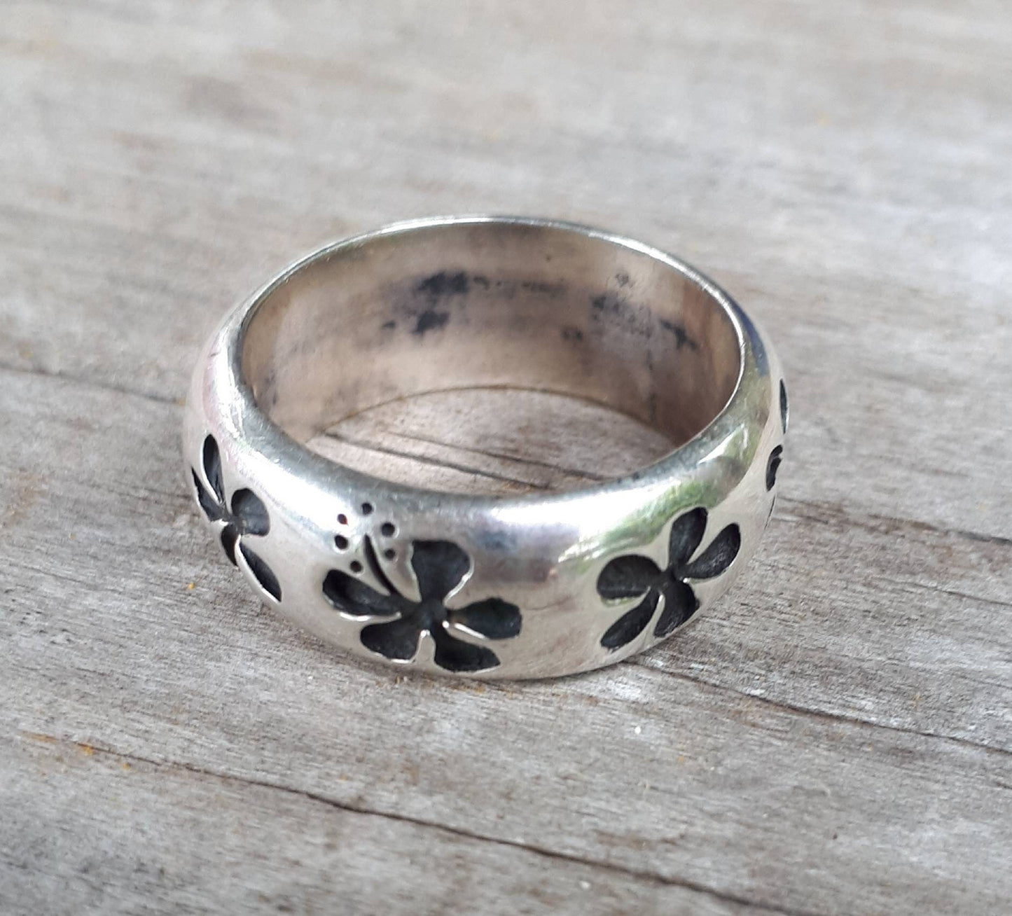 Hibiscis ring,solid sterling silver, frangipani,surfer ring,Hawaiian flower sterling silver band.