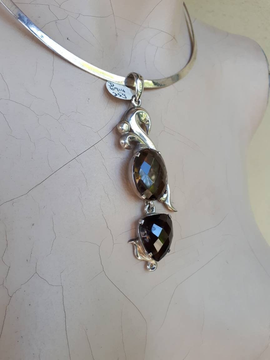 Large stone pendant,Smokey quartz,sterling silver,handmade,original design, antique,boho,,choker,bridal necklace,crystal,new age,goddess