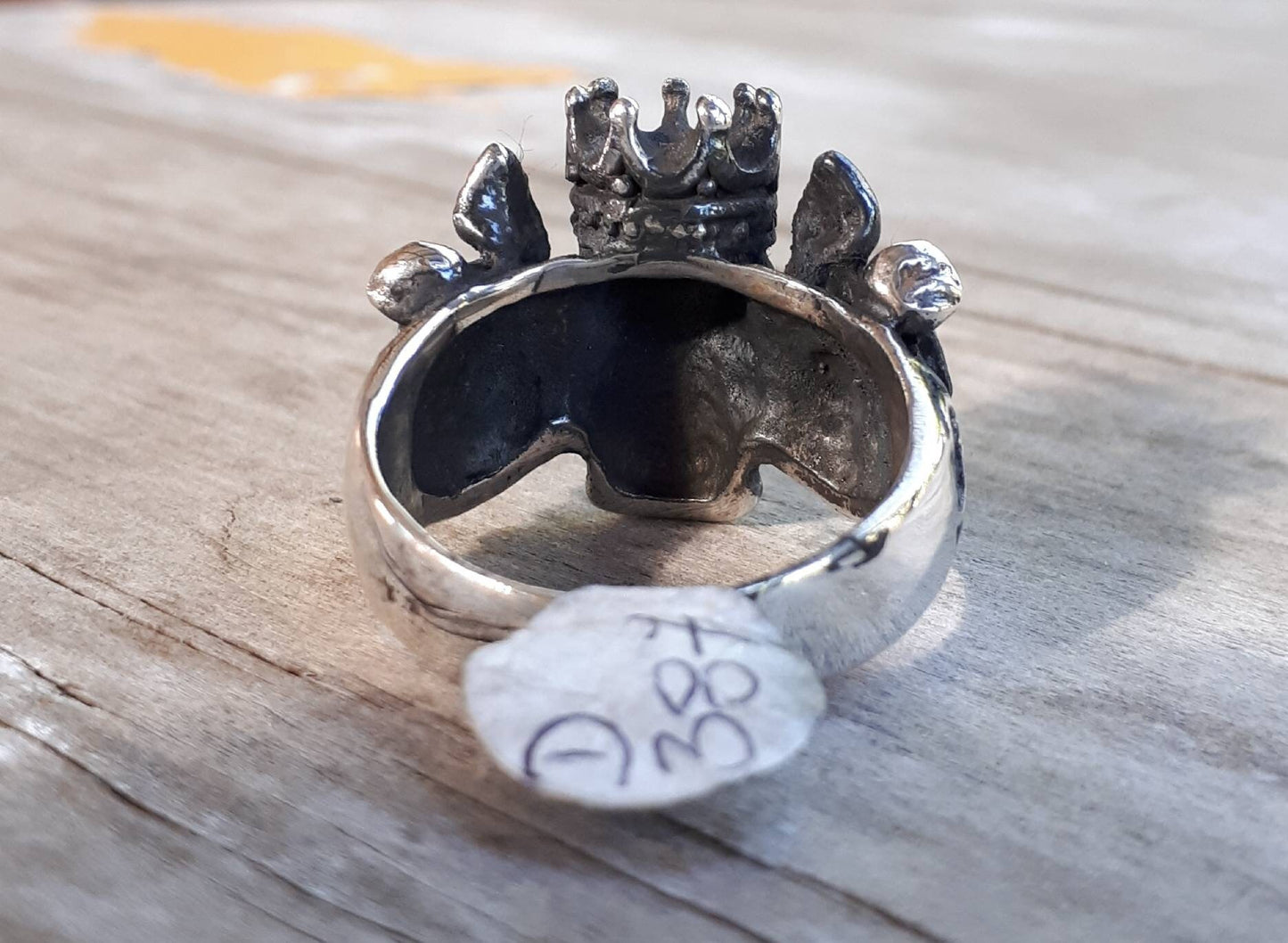 skull rose ring,crown ring, sterling silver ring ,steampunk, gothic punk, pirate,sugar skull,biker,black stone,hand made,hipster,rockabilly