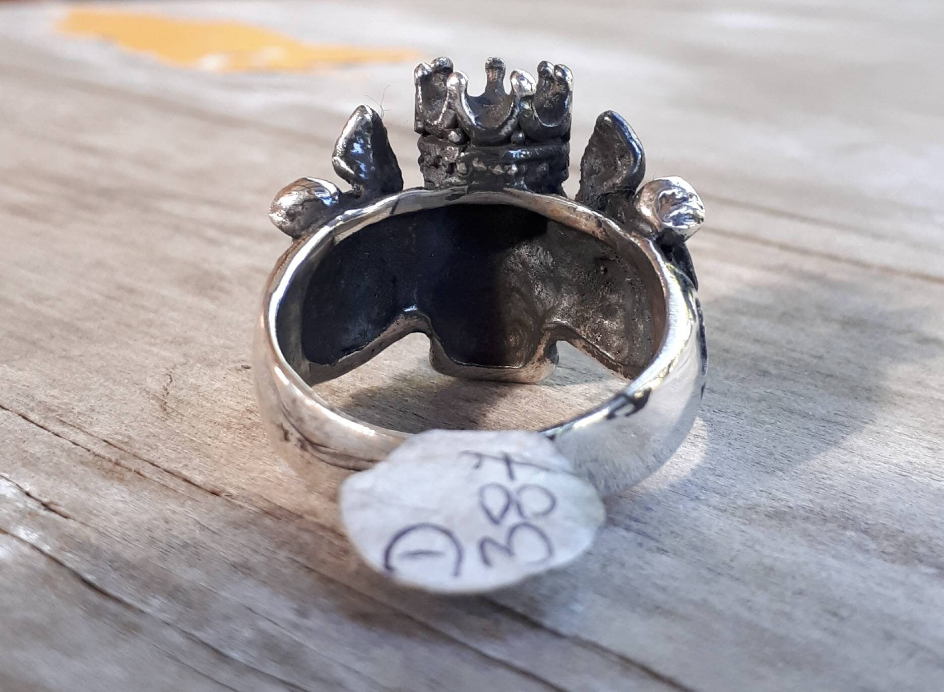 skull rose ring,crown ring, sterling silver ring ,steampunk, gothic punk, pirate,sugar skull,biker,black stone,hand made,hipster,rockabilly