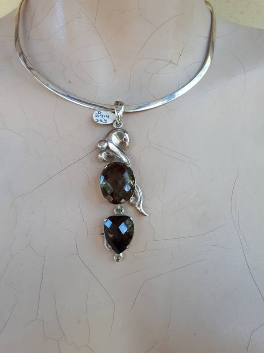 Large stone pendant,Smokey quartz,sterling silver,handmade,original design, antique,boho,,choker,bridal necklace,crystal,new age,goddess