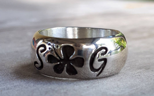 Surf girl ring, solid sterling silver Hibiscis ring,frangipani, surfer, Hawaiian, flower,bobo,surf,wedding band,women's fashion,gypsy,