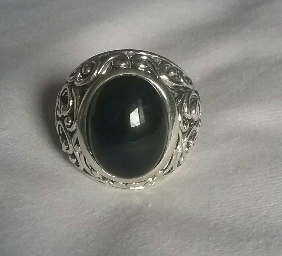 Onyx ring,Large stone ring,mans ring,sterling silver,wedding,dress ring,antique,scroll,tribal,baroque,vintage,boho,mans ring,MADE TO ORDER