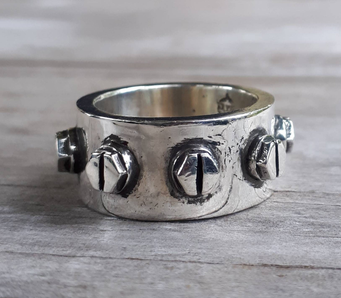 Rustic ring,screws,heavy,solid,sterling silver,industrial,chunky ring,mechanic, nugget,men's fashion,steampunk,handmade,rockabilly,hipster
