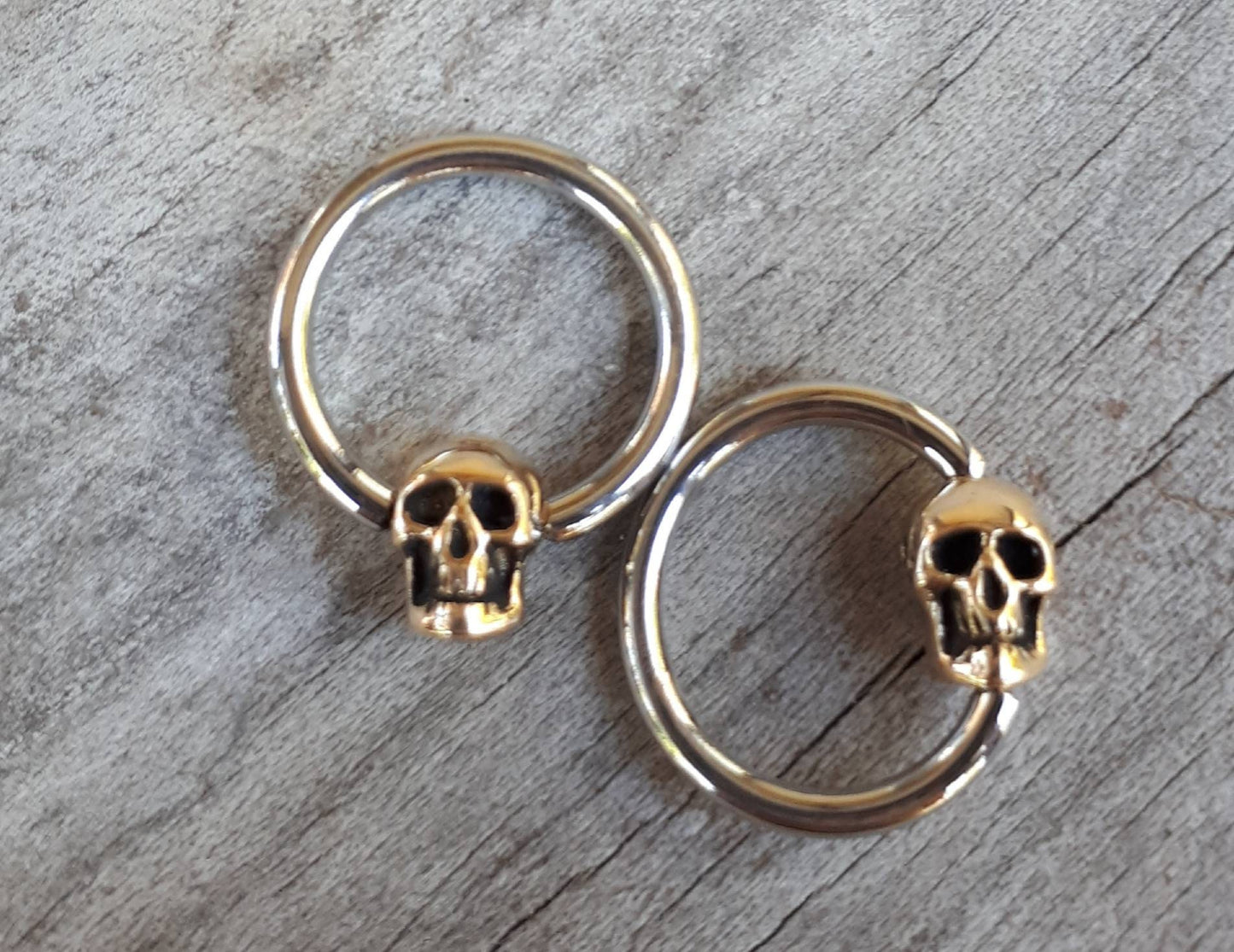 Gold bcr, skull earring,bcr skull bead,9ct gold skull bc,skull nipple ring,skull belly ring,skull ,gold skull sleeper,pirate,captive bead,