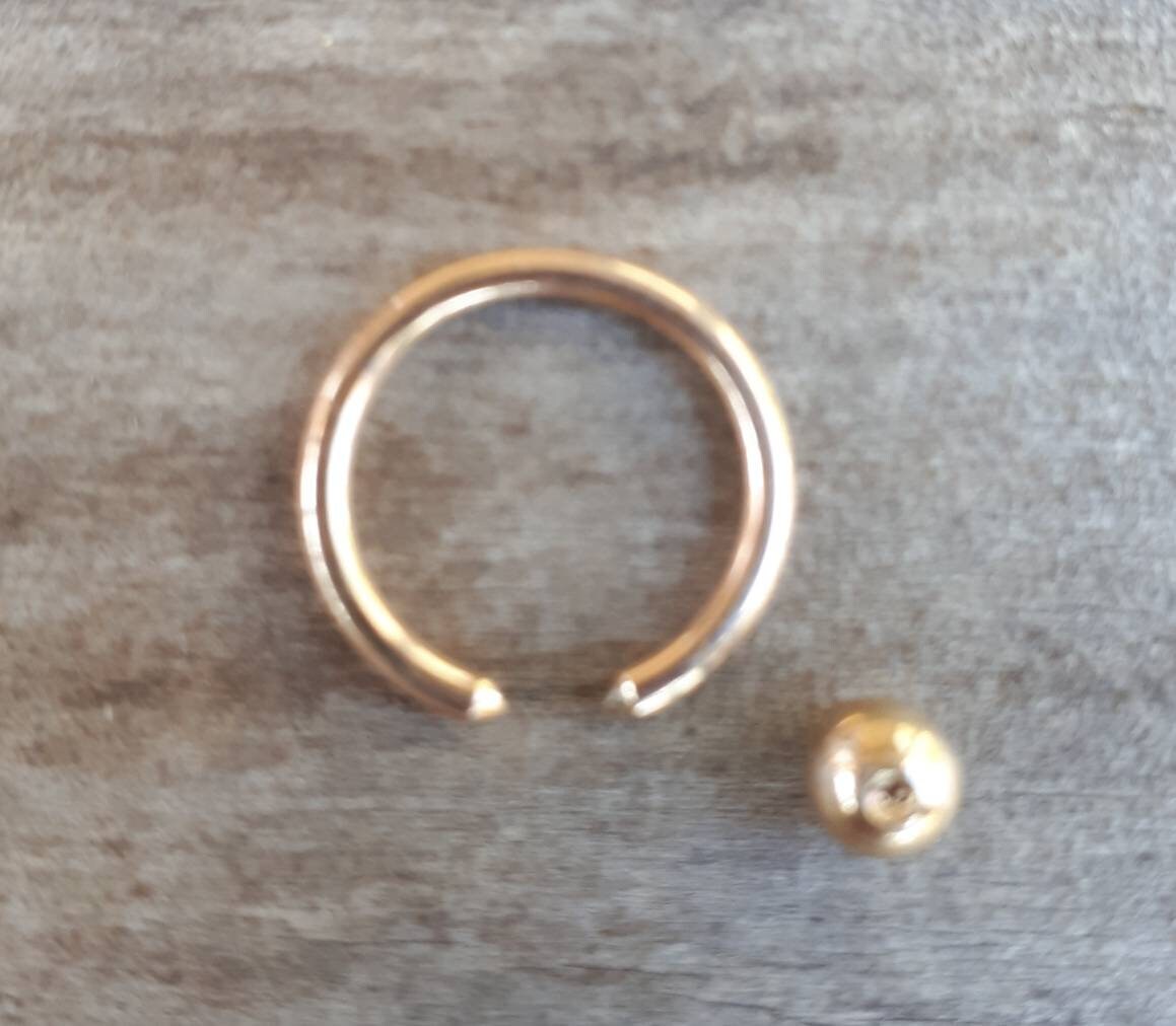 Gold bcr earring,9ct gold bcr,14 gauge gold bcr,gold nipple ring,gold belly ring,eyebrow ring,gold sleeper,pirate earring,gold ball ring,