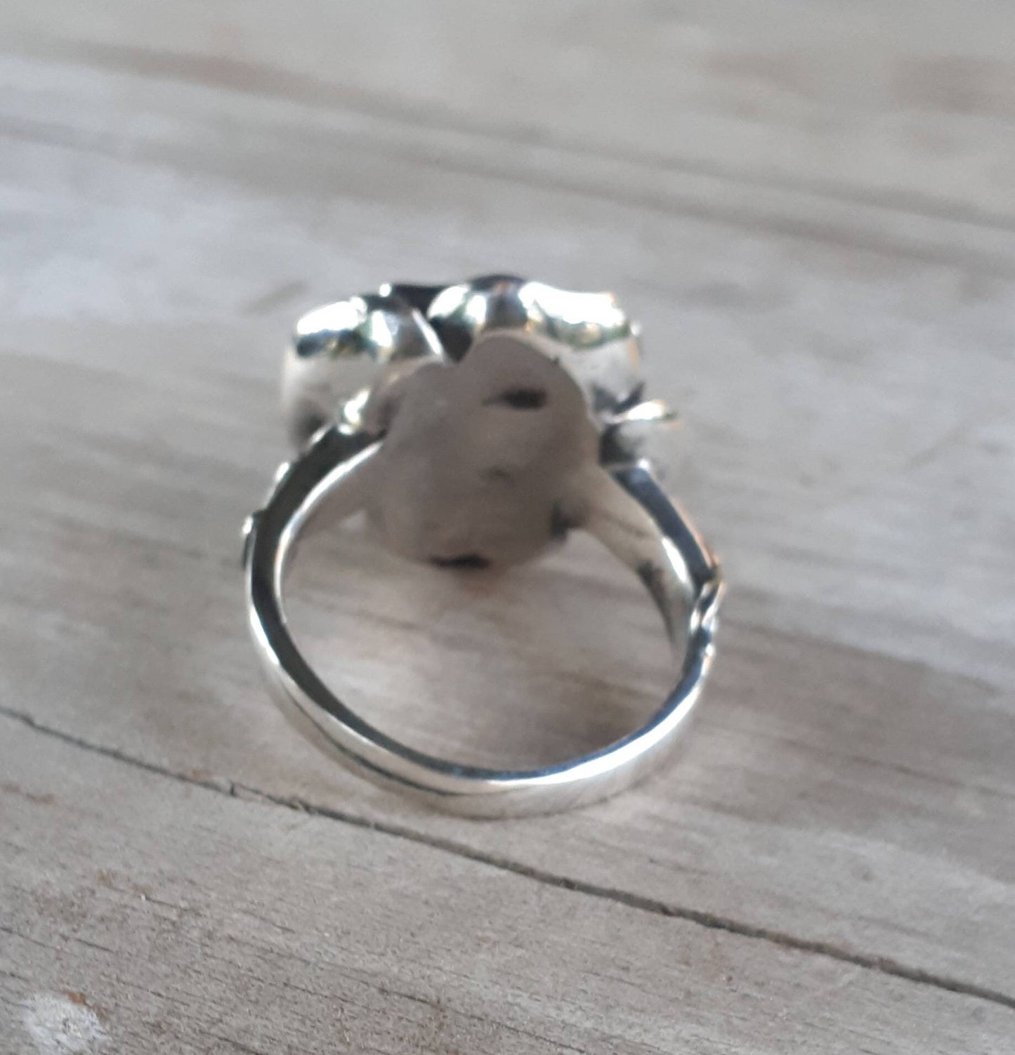 Gold Skull rose ring,9ct gold skull,sterling silver ring,two tone, steampunk,biker,hipster,sugar skull,boho,flower,chunky ring,handmade,