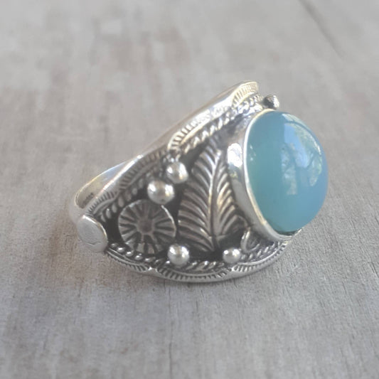 Blue chalcedony ring,sterling silver,hipster,Indian style,handmade, wedding,hipster,gemstone,boho,hippy,gypsy,mens fashion,unisex stone ring