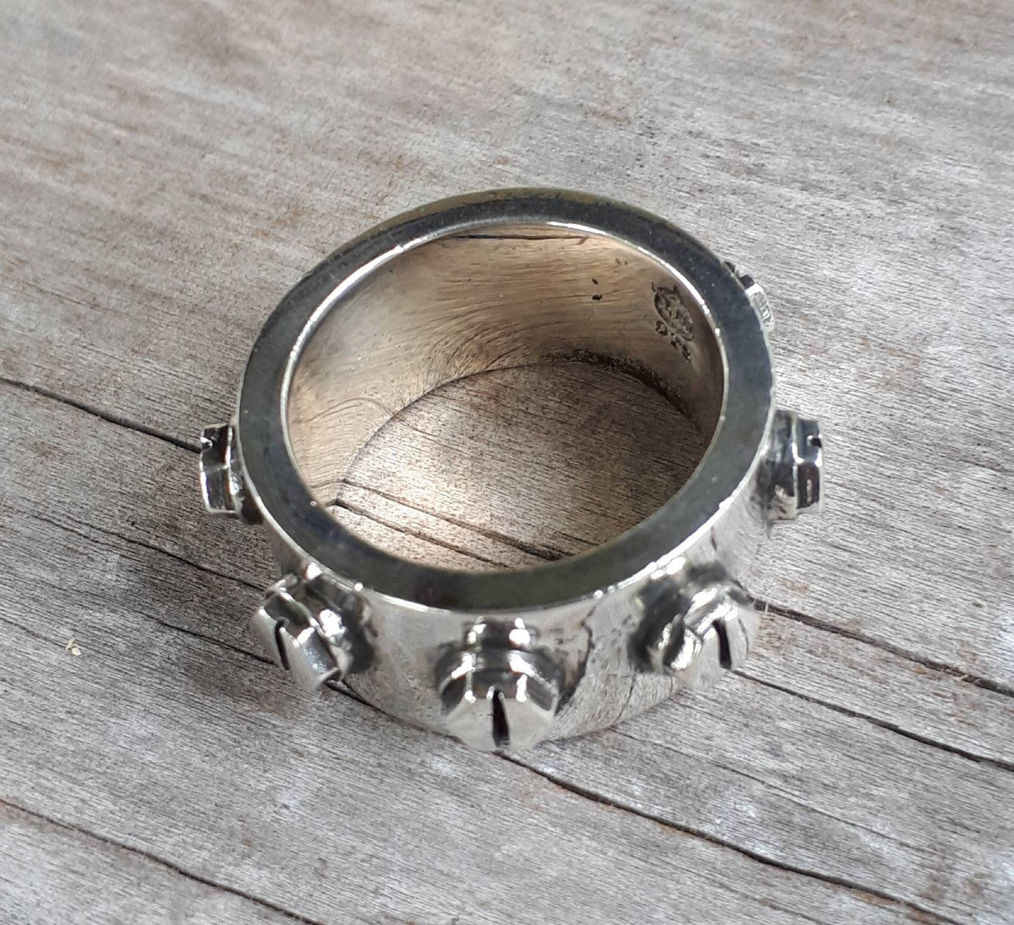 Rustic ring,screws,heavy,solid,sterling silver,industrial,chunky ring,mechanic, nugget,men's fashion,steampunk,handmade,rockabilly,hipster