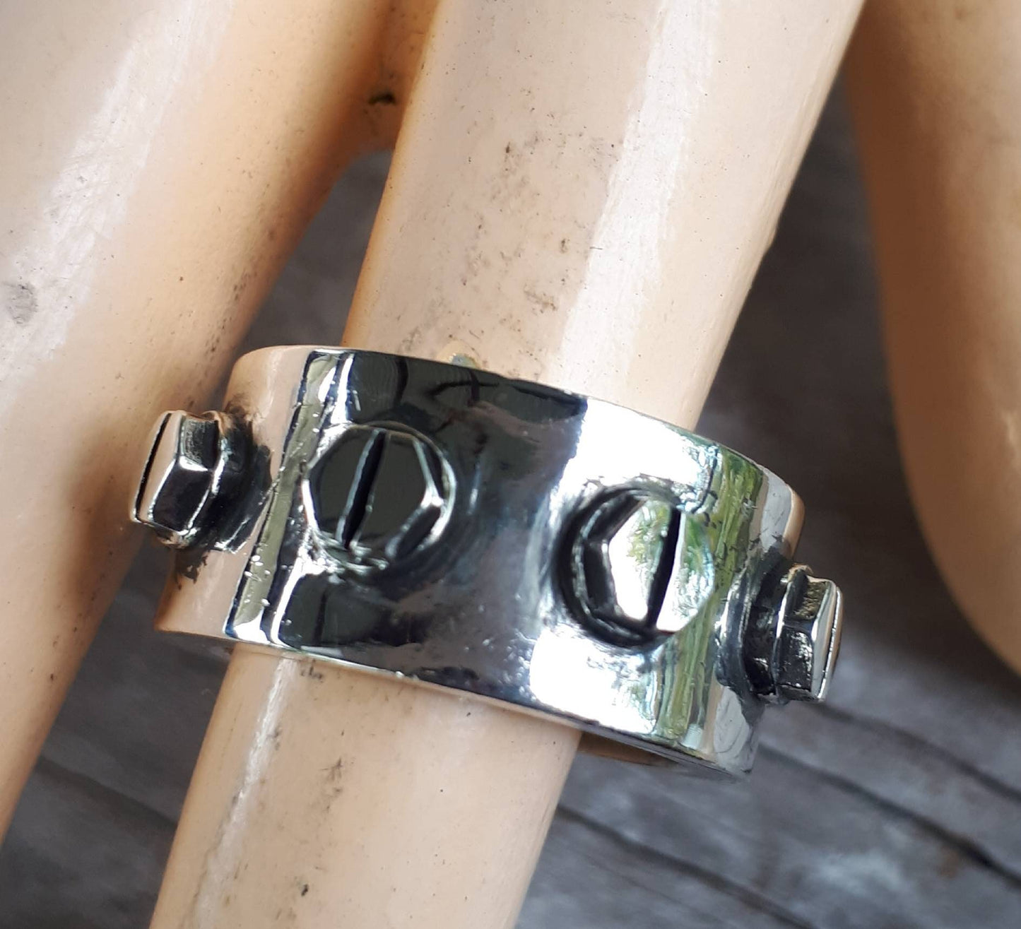 Rustic ring,screws,heavy,solid,sterling silver,industrial,chunky ring,mechanic, nugget,men's fashion,steampunk,handmade,rockabilly,hipster
