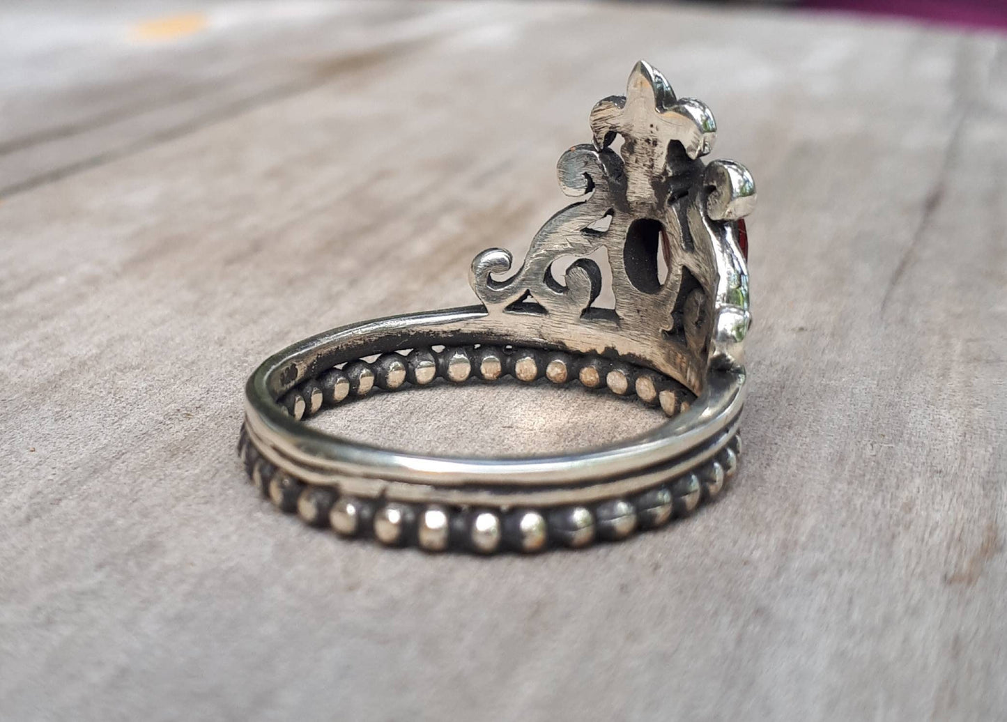 Crown ring,vintage scroll,sterling silver,cubic zirconia,art nouveau,long ring, white cz, victorian,boho,gypsy,handmade,grunge,crystal