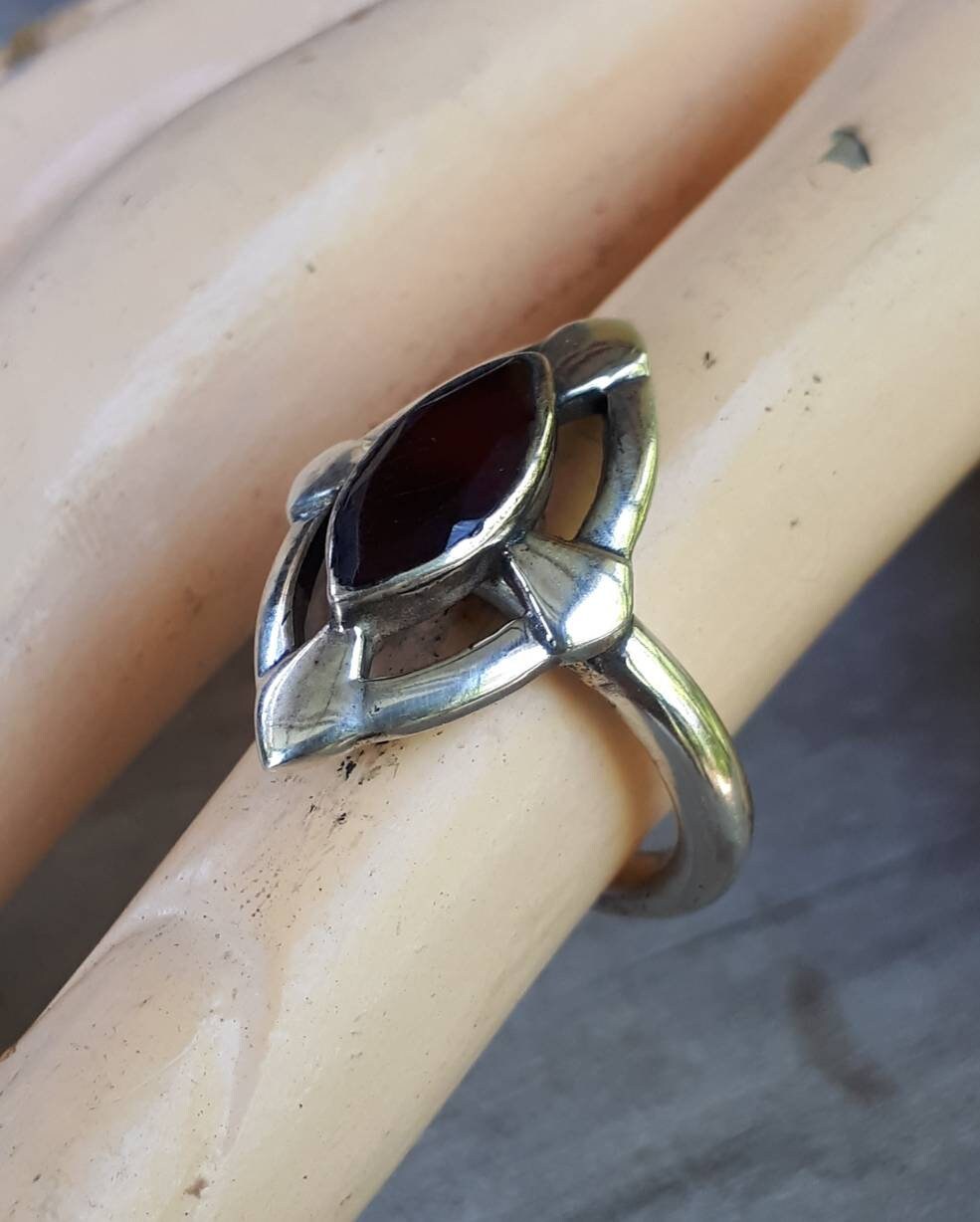 Garnet ring,sterling silver,long ring,marquee garnet, steampunk,gothic,handmade,art deco,stone ring, rockabilly,boho,gypsy,hipster,boho