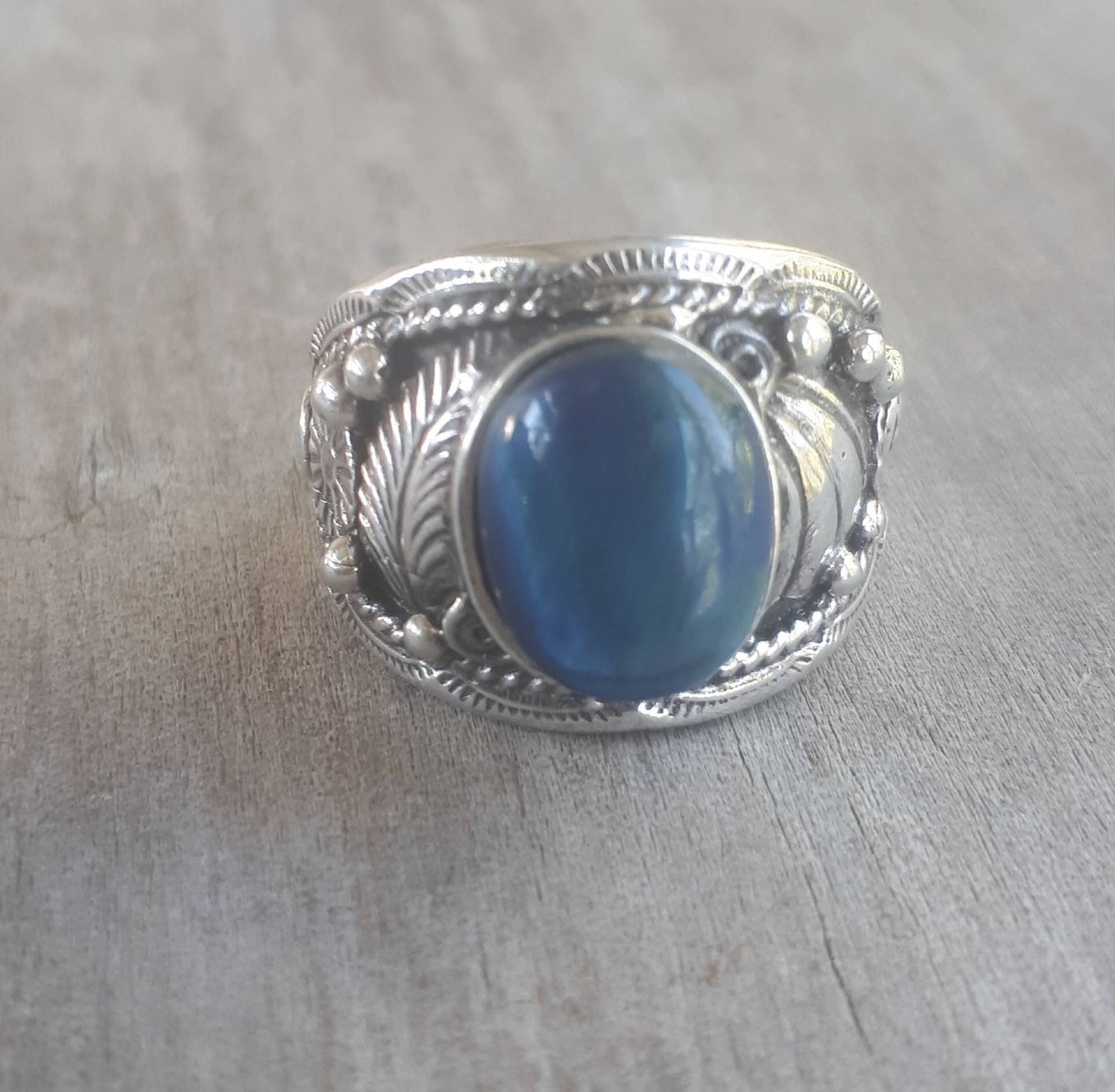 Blue tigers eye ring,sterling silver,hipster,Indian style,handmade, wedding,hipster,gemstone,boho,hippy,gypsy,mens fashion,unisex stone ring