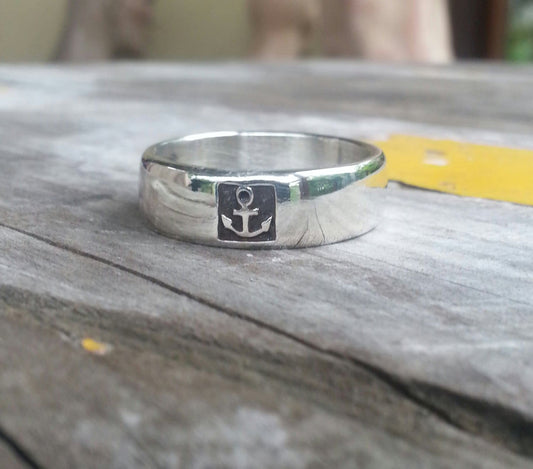 anchor ring, nautical,sailor, rockabilly,sterling silver,hand made,wedding, unisex ,hipster,vintage,surf,wedding band,