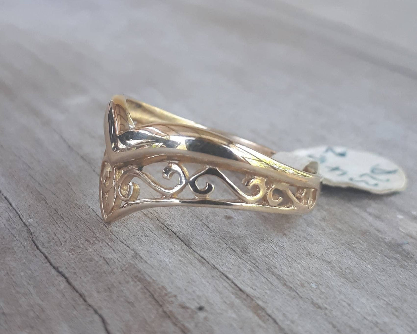 9k Gold chevron filegree ring,solid 9ct/9k gold,scroll,v ring,art nouveau, victorian,handmade,designer,boho,gypsy,wishbone,gold ring