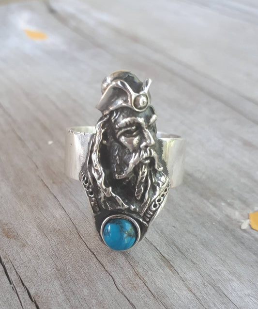 wizard ring,large ring,sterling silver,turquoise,handmade,witch,wiccan,magic,fantasy,mythical,occult,Dumbledore,merlin,harry potter