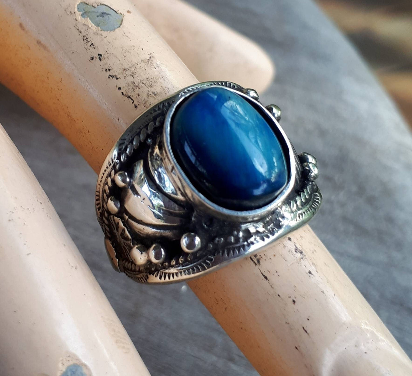 Blue tigers eye ring,sterling silver,hipster,Indian style,handmade, wedding,hipster,gemstone,boho,hippy,gypsy,mens fashion,unisex stone ring