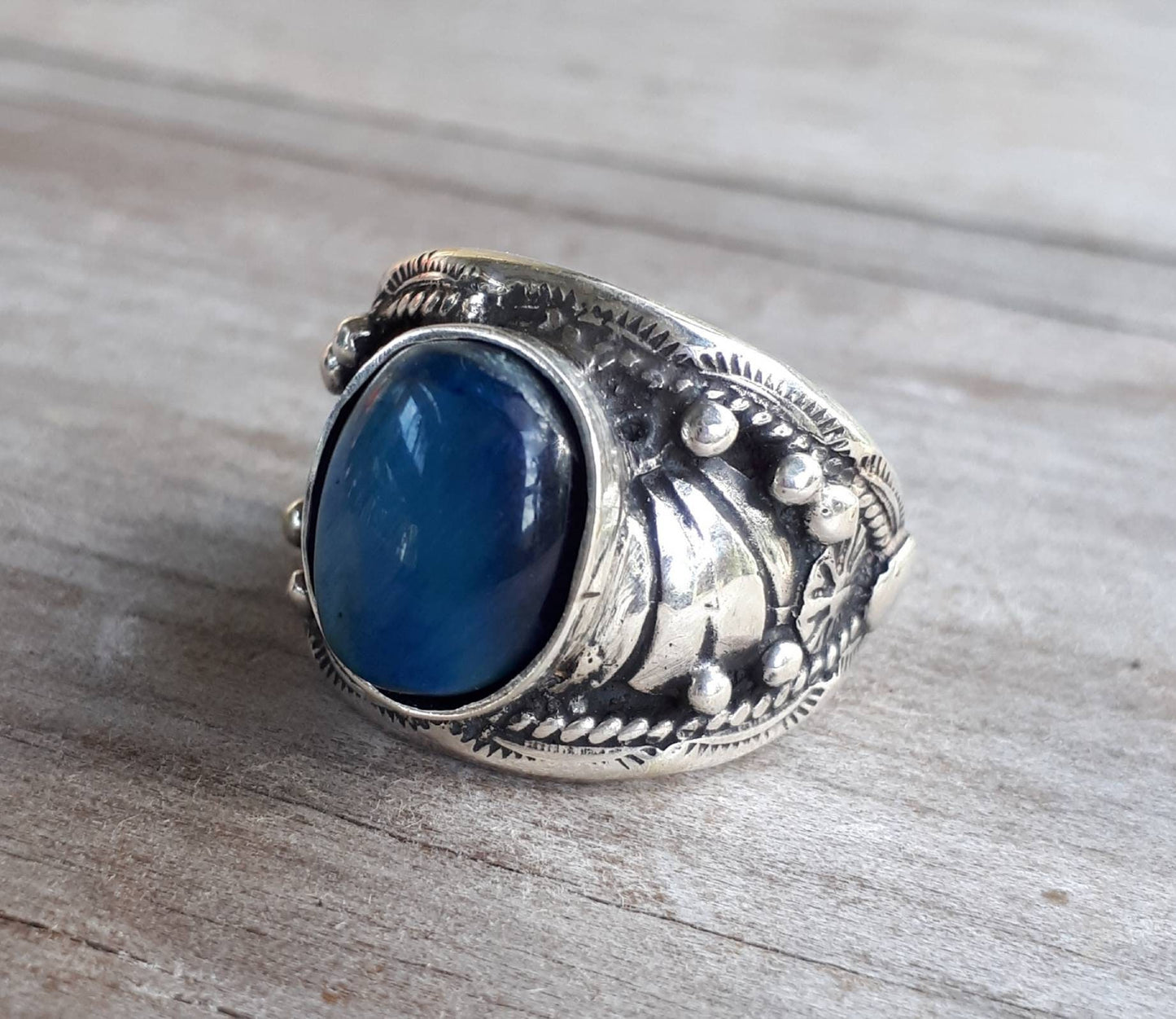 Blue tigers eye ring,sterling silver,hipster,Indian style,handmade, wedding,hipster,gemstone,boho,hippy,gypsy,mens fashion,unisex stone ring