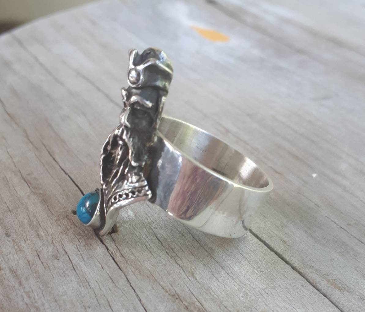 wizard ring,large ring,sterling silver,turquoise,handmade,witch,wiccan,magic,fantasy,mythical,occult,Dumbledore,merlin,harry potter