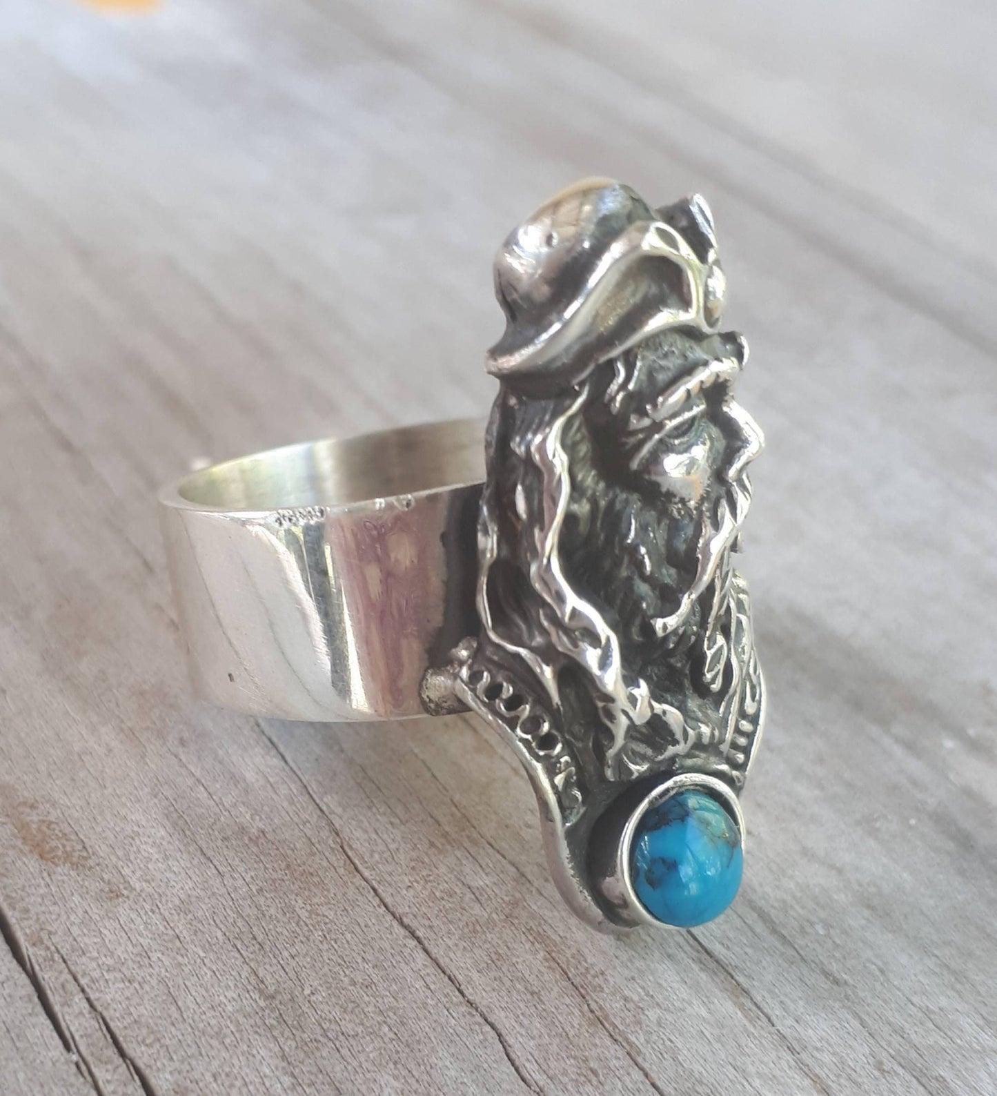 wizard ring,large ring,sterling silver,turquoise,handmade,witch,wiccan,magic,fantasy,mythical,occult,Dumbledore,merlin,harry potter