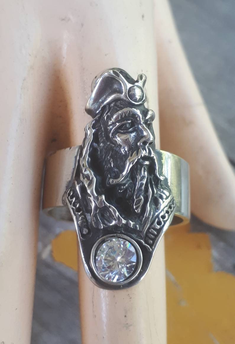 Large wizard ring,turquoise,sterling silver,cubic zirconia,handmade,witch,wiccan,magic,fantasy,mythical,occult,merlin,