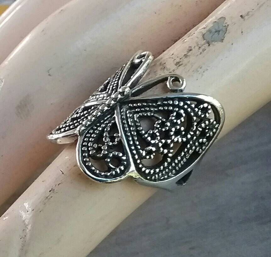 butterfly filegree ring,boho,sterling silver,filegree,long ring,vintage,art nouveau,handmade,women's fashion,rockabilly,shabby chic,goddess,