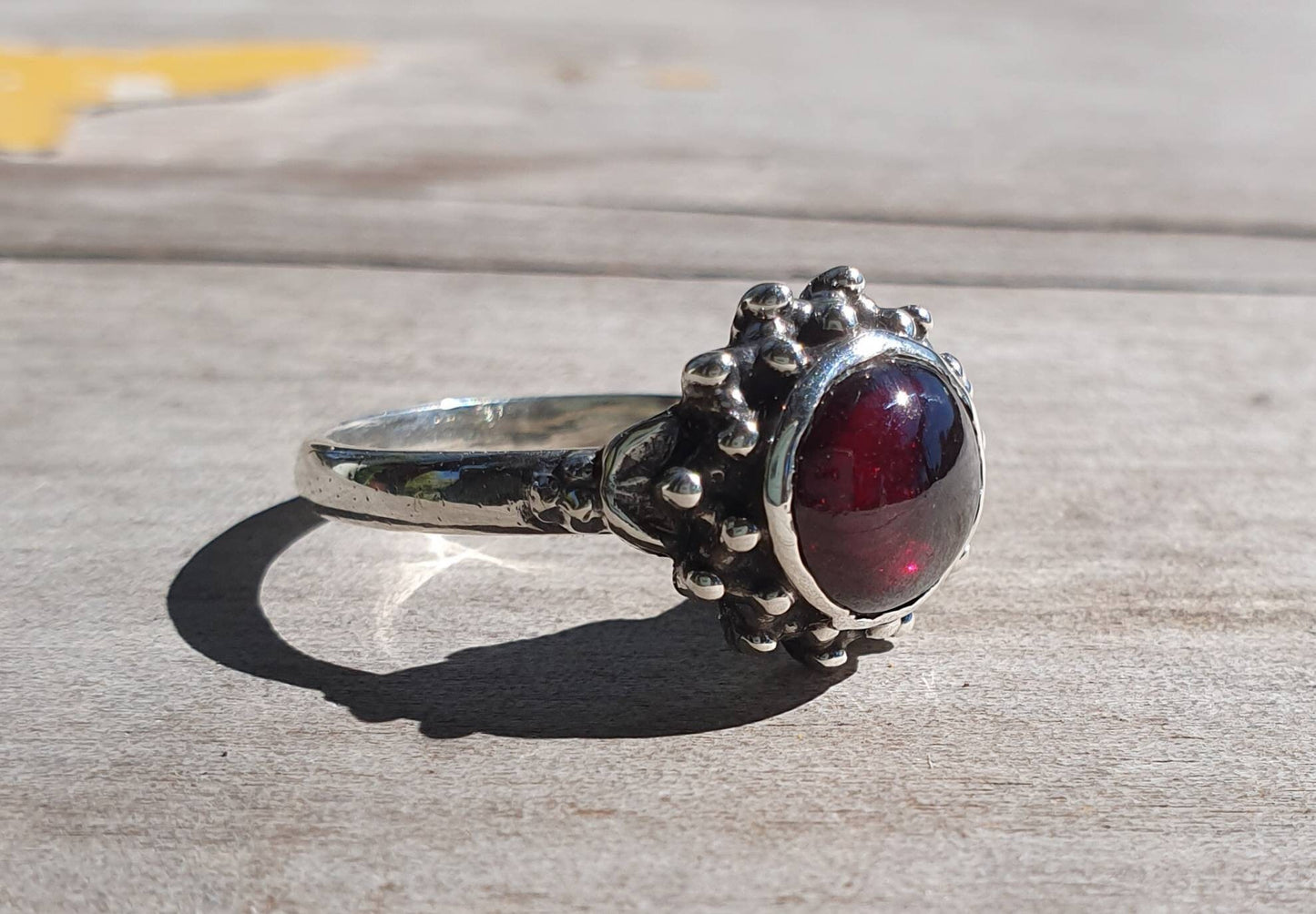 Amethyst ring,sterling silver,handmade,goddess,boho,solitare ring,vintage,new age,cabachon amethyst,ball ring,