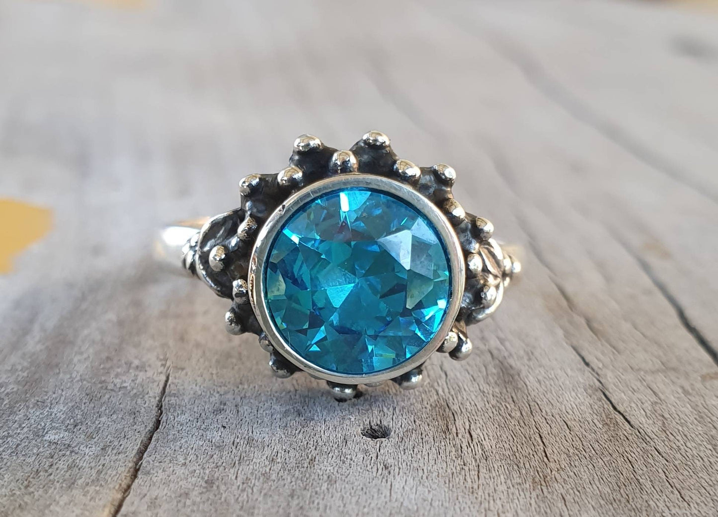 Blue topaz cz ring,sterling silver,handmade,goddess,boho,solitare ring,new age,ball ring,goddess,cubic zirconia,blue stone,