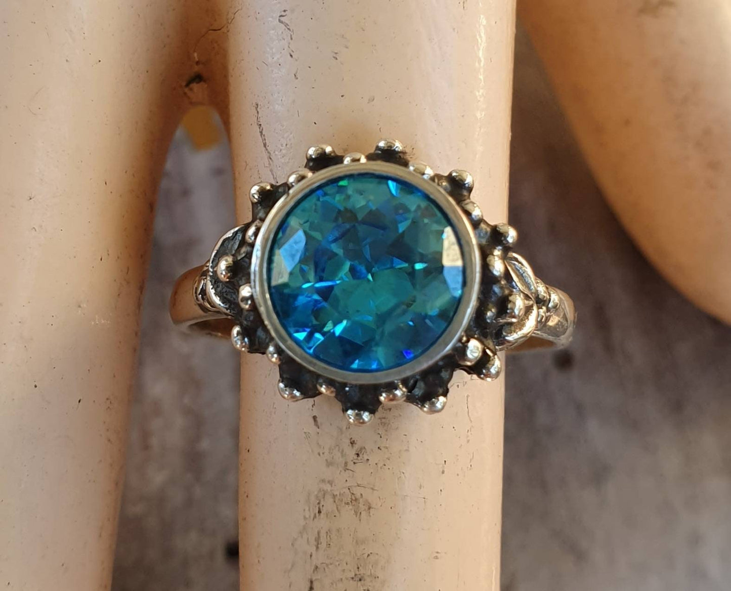 Blue topaz cz ring,sterling silver,handmade,goddess,boho,solitare ring,new age,ball ring,goddess,cubic zirconia,blue stone,