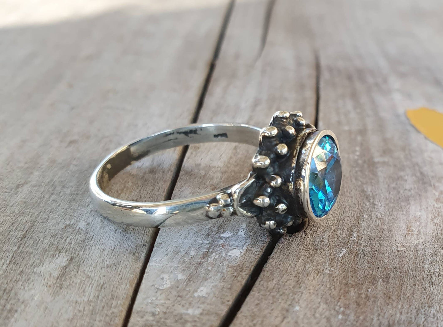 Blue topaz cz ring,sterling silver,handmade,goddess,boho,solitare ring,new age,ball ring,goddess,cubic zirconia,blue stone,