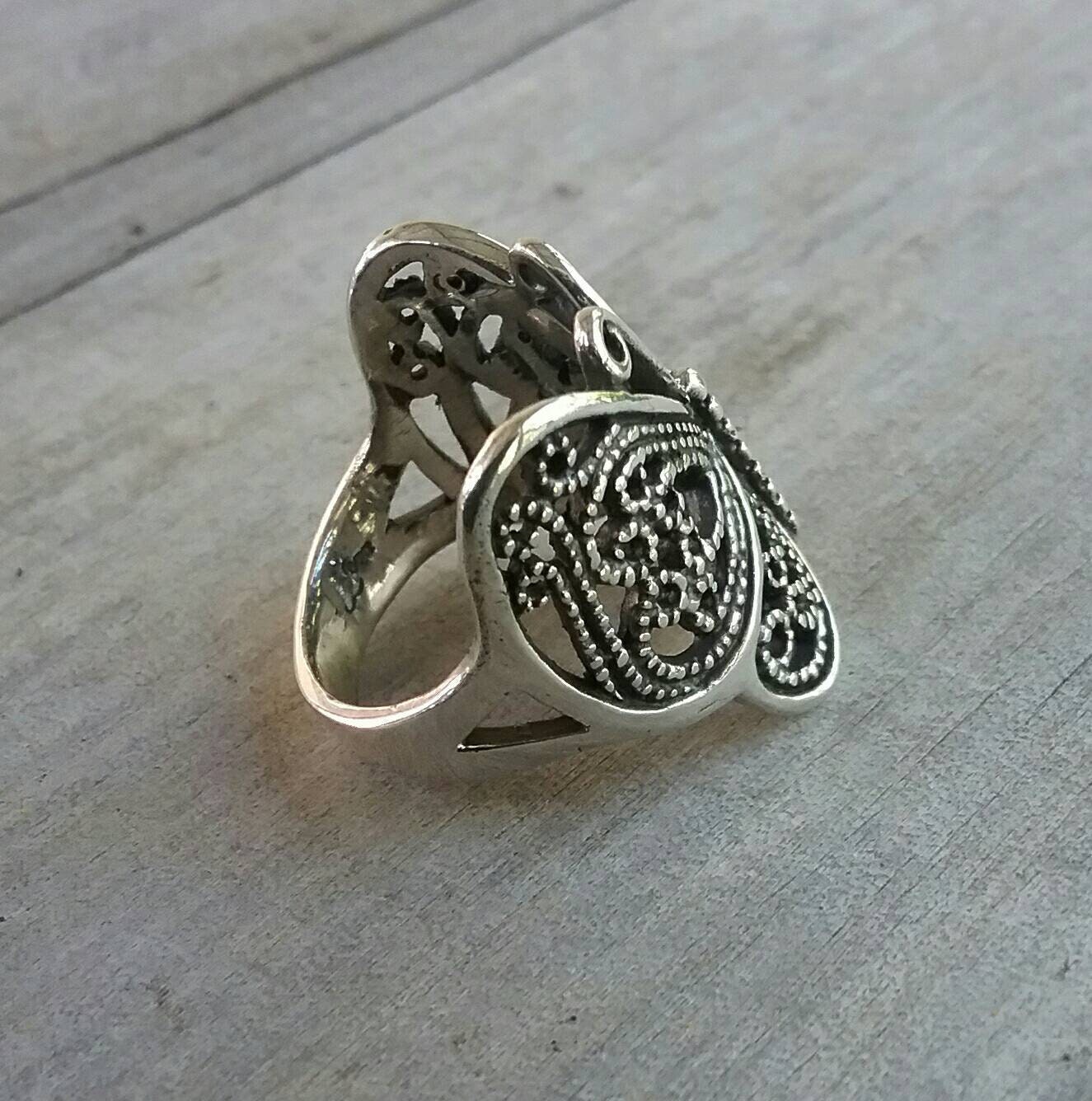 butterfly filegree ring,boho,sterling silver,filegree,long ring,vintage,art nouveau,handmade,women's fashion,rockabilly,shabby chic,goddess,
