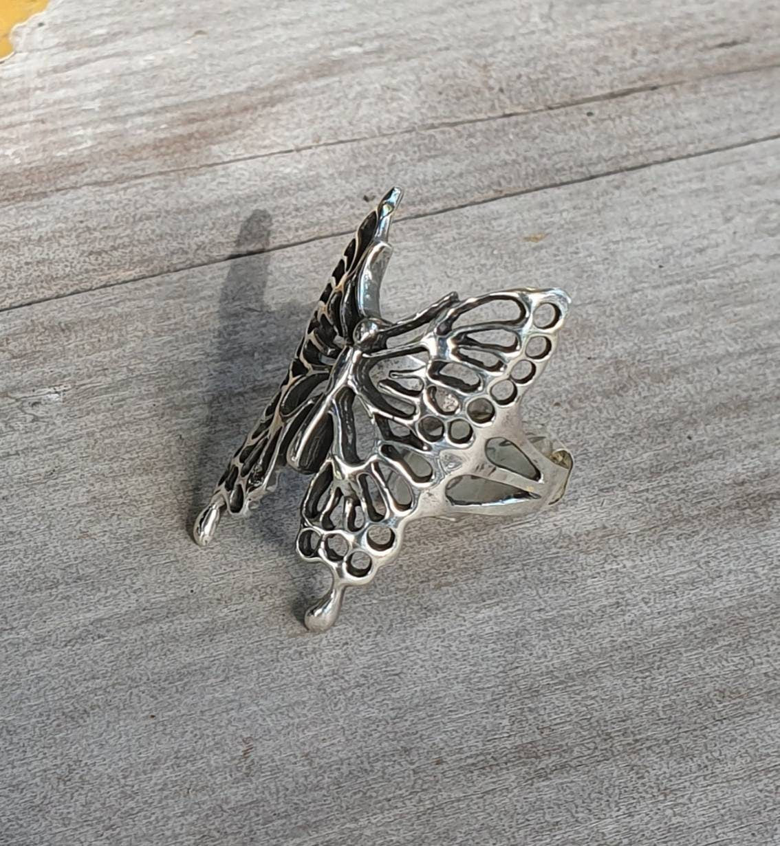 Butterfly ring,large, filigree, sterling silver,alternative,boho, gothic,art nouveau,victorian goddess,