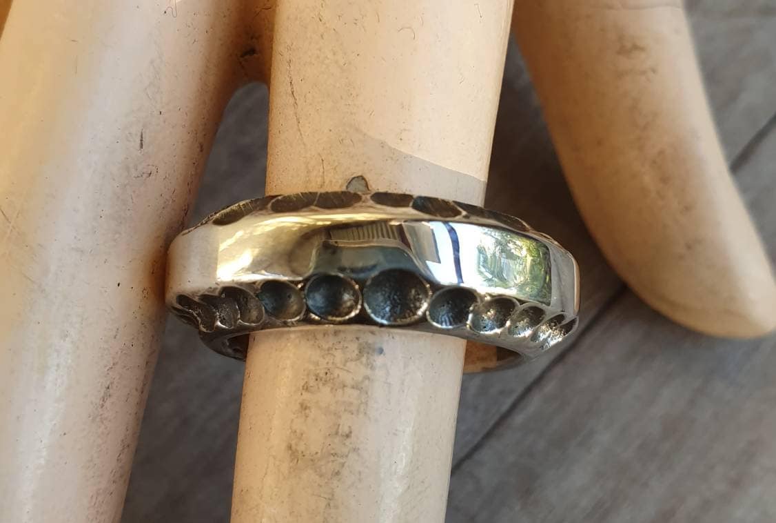 Chunky band, nugget,sterling silver,handmade,8.5mm  hammered,rustic,industrial,steampunk wedding, dress ring