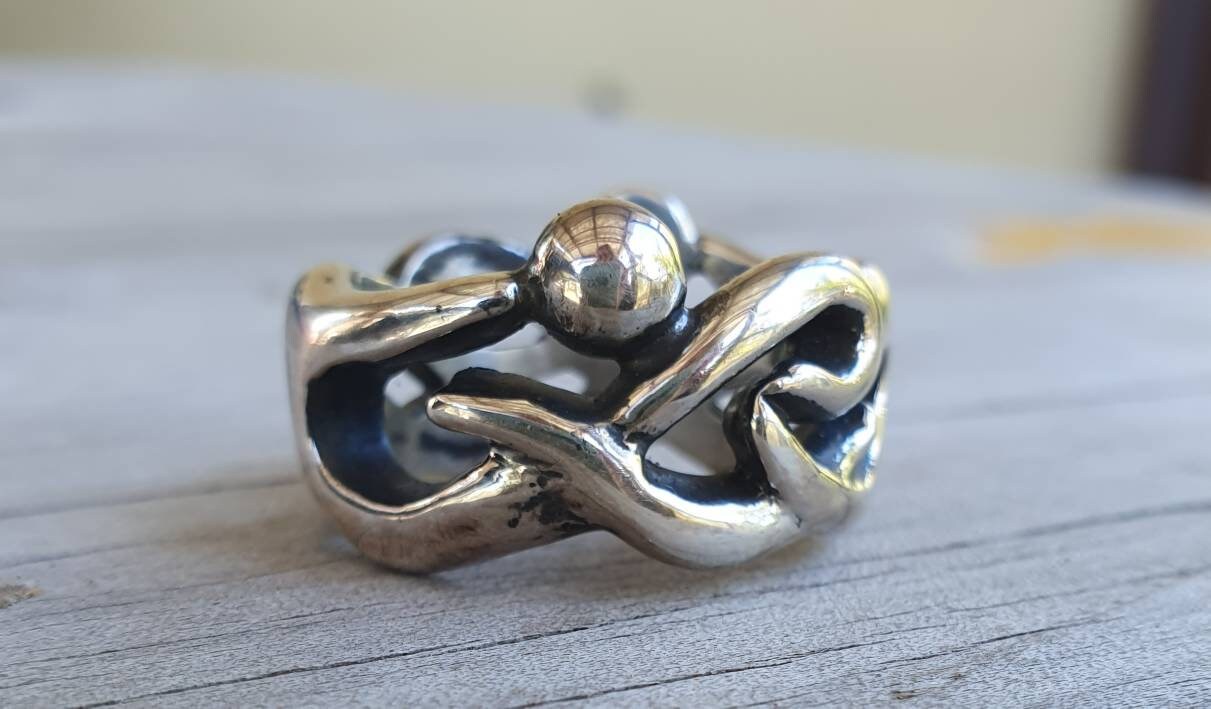 Tribal ring,sterling silver band,chunky ring,rustic,industrial,swirl,heavy band,mans wedding ring,boho,