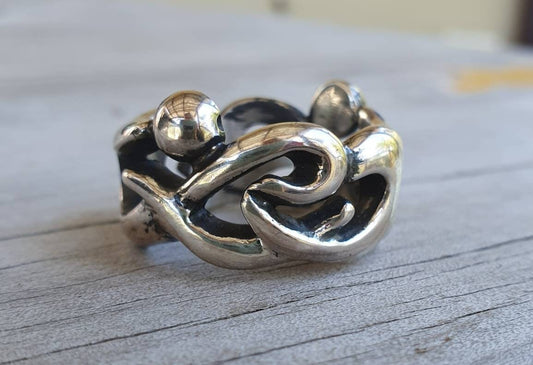 Tribal ring,sterling silver band,chunky ring,rustic,industrial,swirl,heavy band,mans wedding ring,boho,