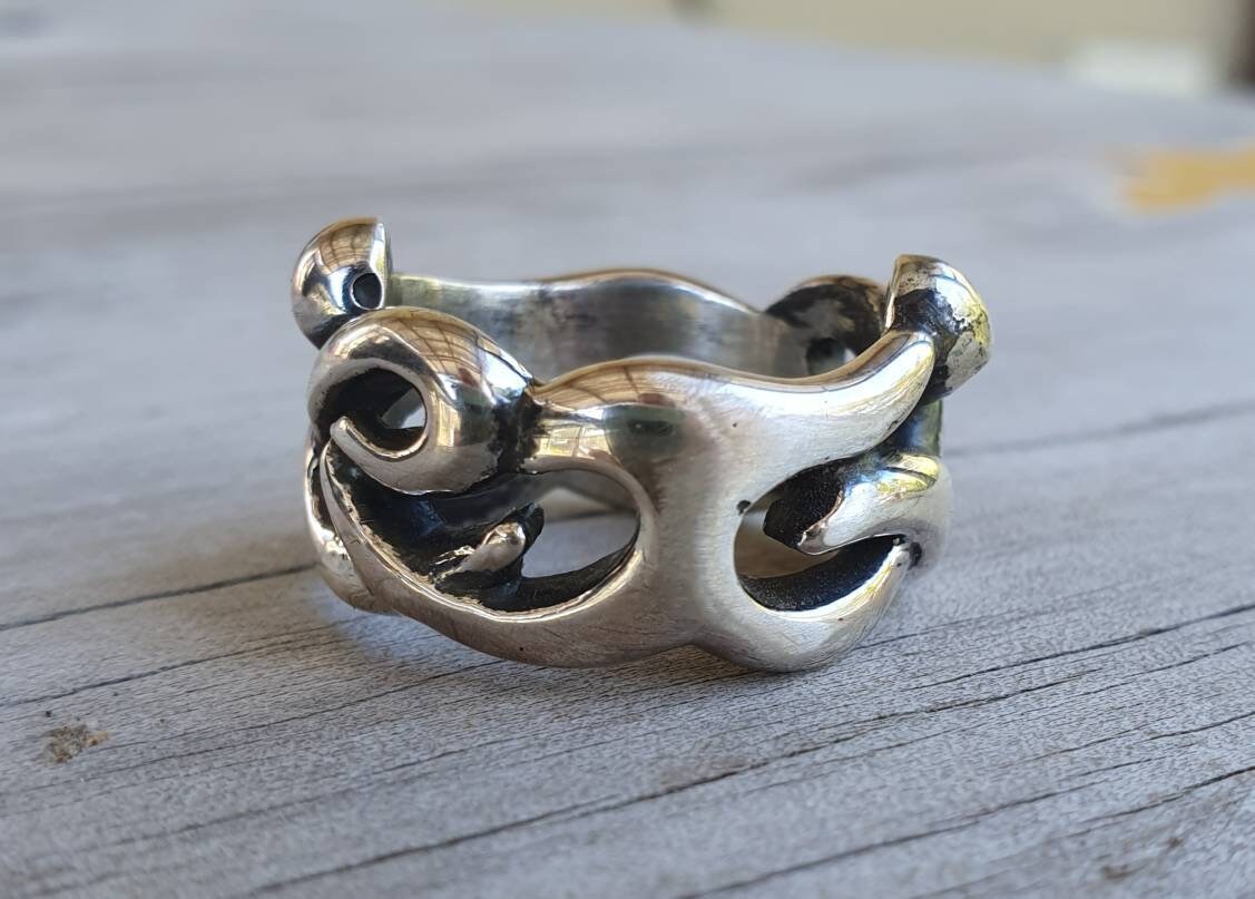 Tribal ring,sterling silver band,chunky ring,rustic,industrial,swirl,heavy band,mans wedding ring,boho,