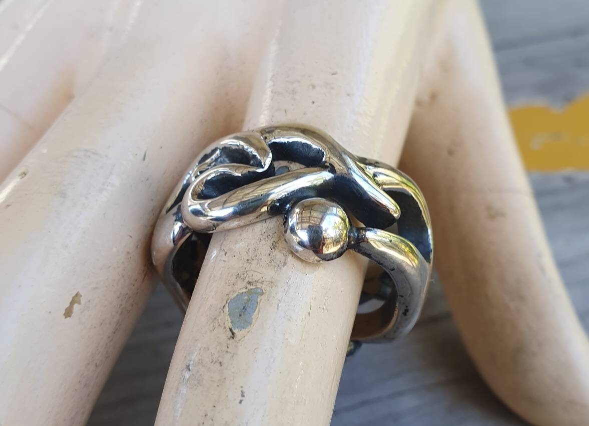 Tribal ring,sterling silver band,chunky ring,rustic,industrial,swirl,heavy band,mans wedding ring,boho,
