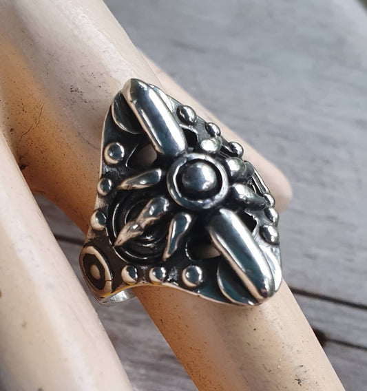 Long sun ring,925 sterling silver,handmade,gladiator,steampunk,tribal,unisex,punk,spiked ring,