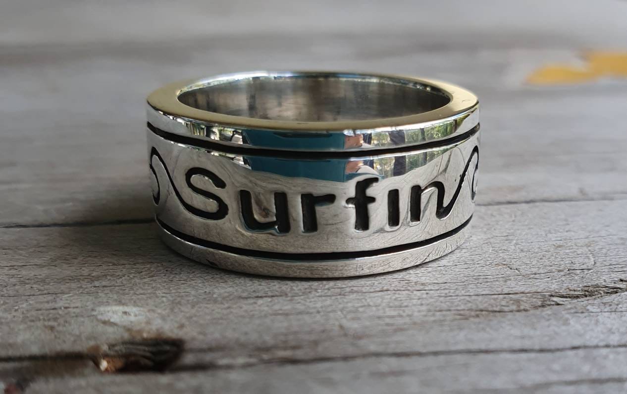 Chunky surf board ring,sterling silver,surfer ring,wave ring,surf,surfing,wave wedding ring,surf board band,
