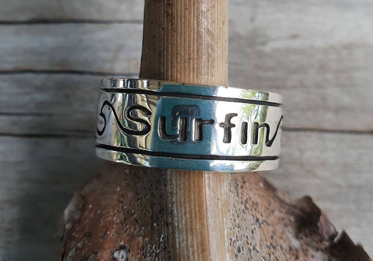 Chunky surf board ring,sterling silver,surfer ring,wave ring,surf,surfing,wave wedding ring,surf board band,