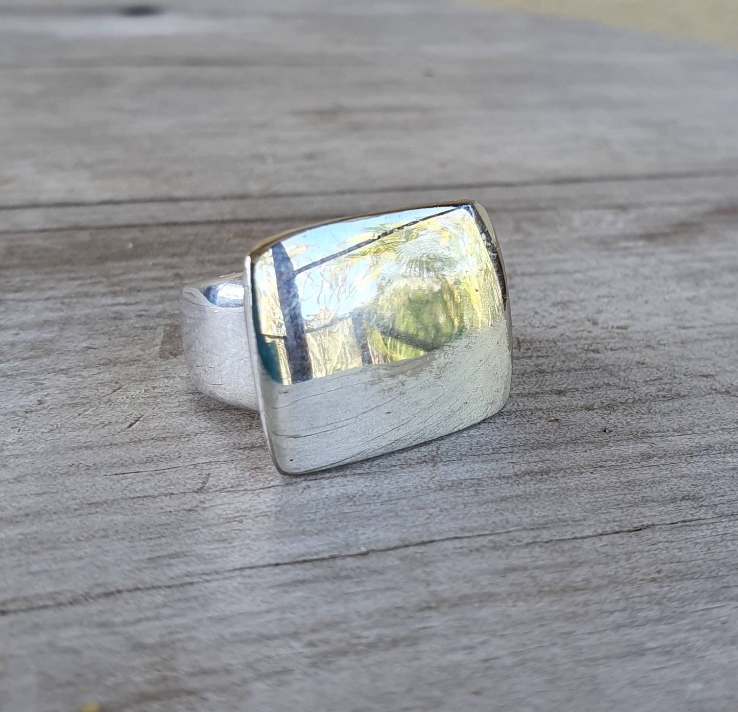 Large ring,plain rectangle top,chunky,sterling silver,suits small and large fingers,handmade ,ladies fashion,wide silver ring,square top.
